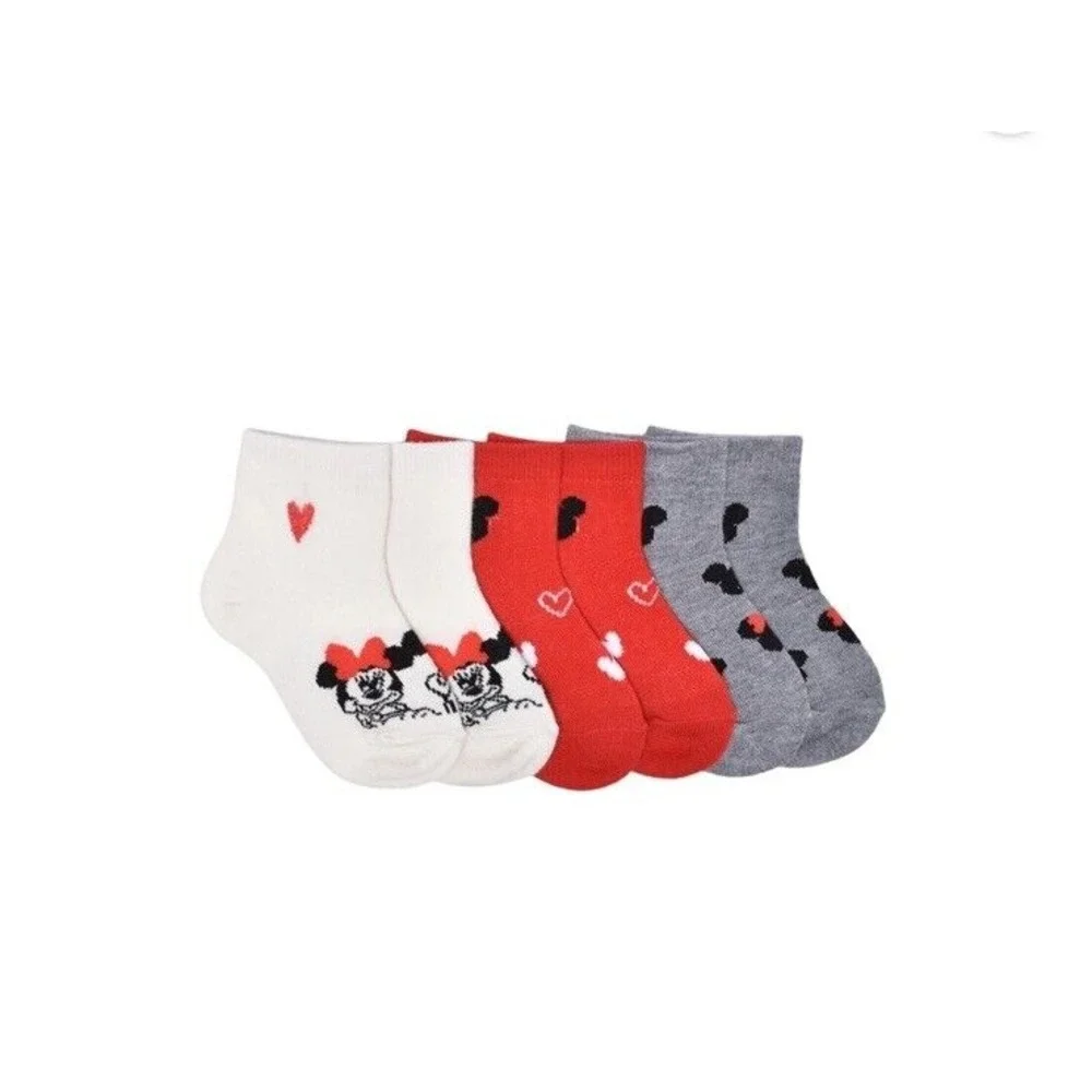 Disney Mickey Minnie Girl Toddler Ankle Socks 2 Packs of 3, 6-pairs New - Cute!!